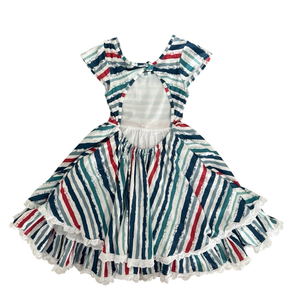 Cheeky Plum Striped Ruffle Twirl Dress Size 6 - Picture 5 of 9